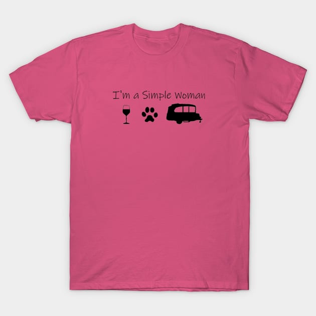 Airstream Basecamp "I'm a Simple Woman" - Wine, Cats & Basecamp T-Shirt by dinarippercreations